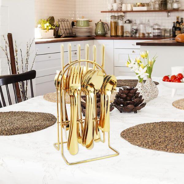Perfect Dealz 24 Piece Gold Stainless Steel Tableware Cutlery Set with Display Stand