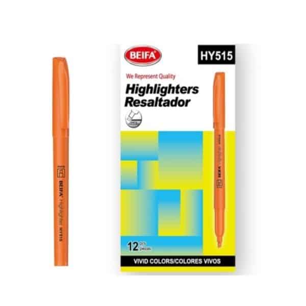 Pack of 12 Vivid Same Colour Highlighters Orange packaging and highlighter pen in vivid orange color.
