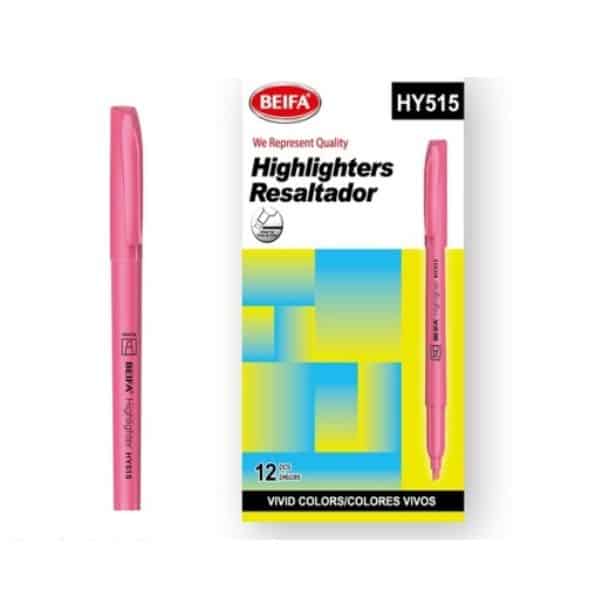 Pack of 12 Vivid Same Colour Highlighters Pink with vivid pink highlighter pen image and packaging.