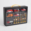 Die-Cast Model Alloy Cars Emergency Rescue Vehicle Gift Set with multiple fire and rescue vehicles in display case.