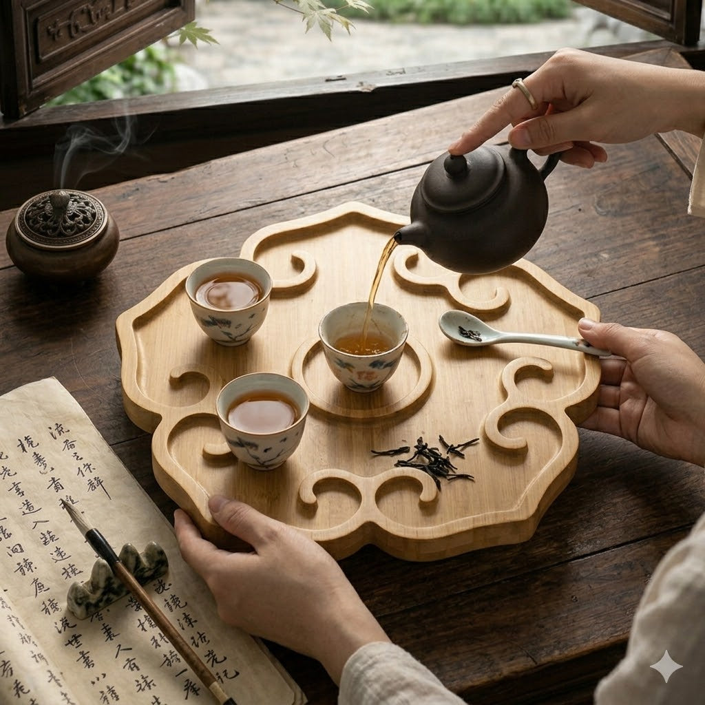 Scalloped Bamboo Serving Tray Round Platter – Perfect Dealz