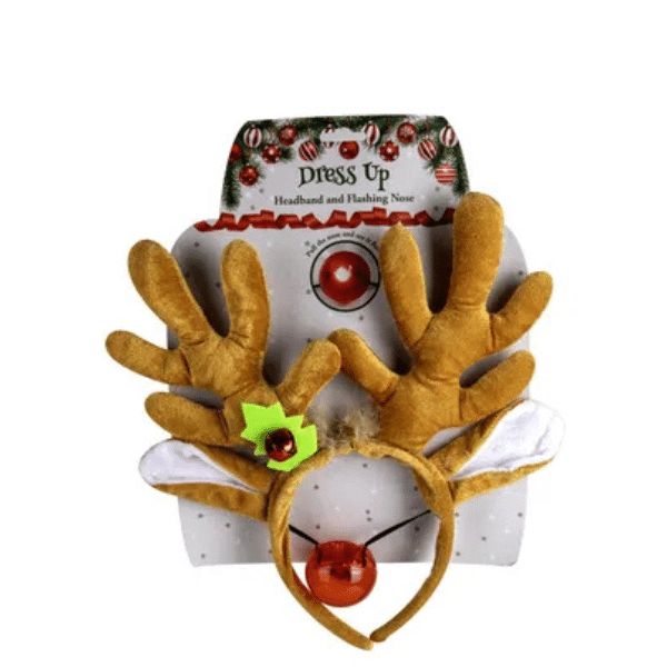 Perfect Dealz Festive Christmas Headband with Light-Up Nose
