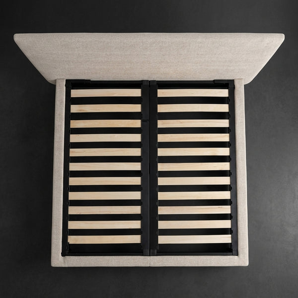 Top view of Modern Hotel Upholstered Platform Bed Frame showcasing wooden slats and soft upholstery.