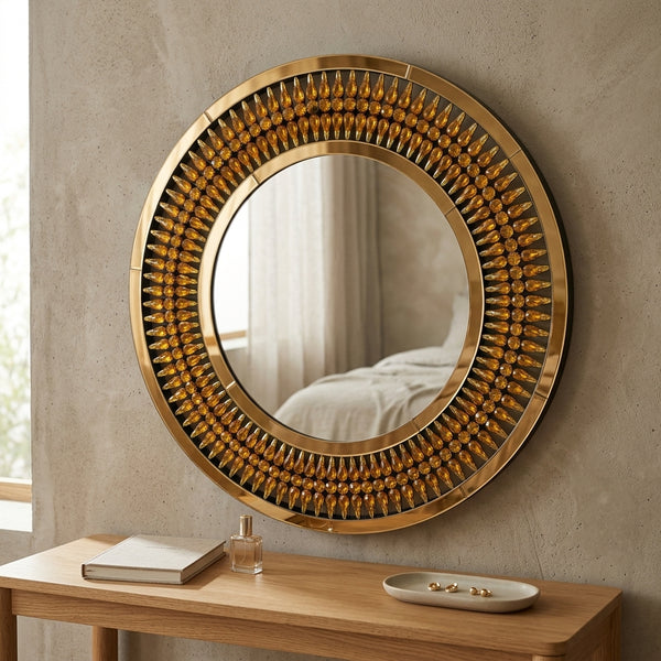 Crystal Teardrop Round Mirror
