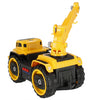 DIY Crane Truck with Light and Sound - yellow toy crane truck with large wheels and functional arm for kids' interactive play.