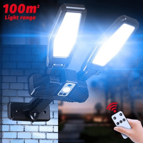 Solar Motion Wall Light - Energy Efficient Outdoor Security with remote control for enhanced nighttime visibility.