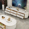 Modern Fluted White TV Stand with Faux Marble Top featuring a sleek design and stylish storage solutions.