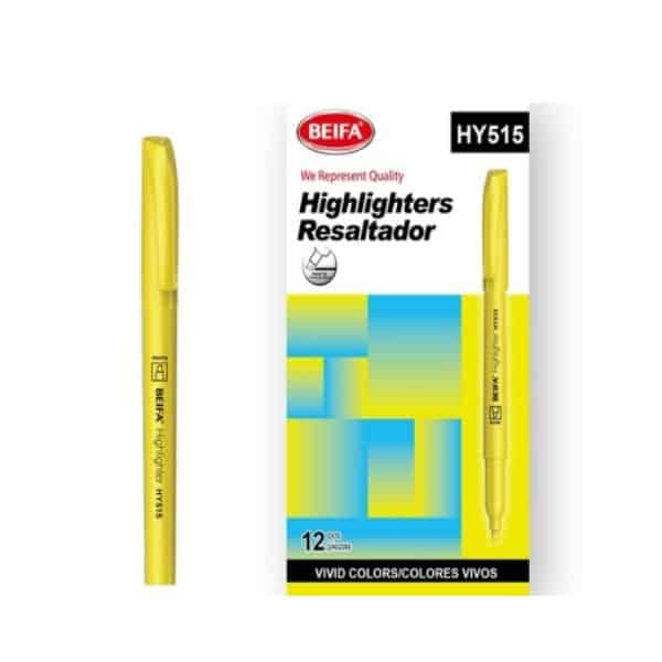 Pack of 12 Vivid Same Colour Highlighters Yellow with vibrant yellow pen and packaging.
