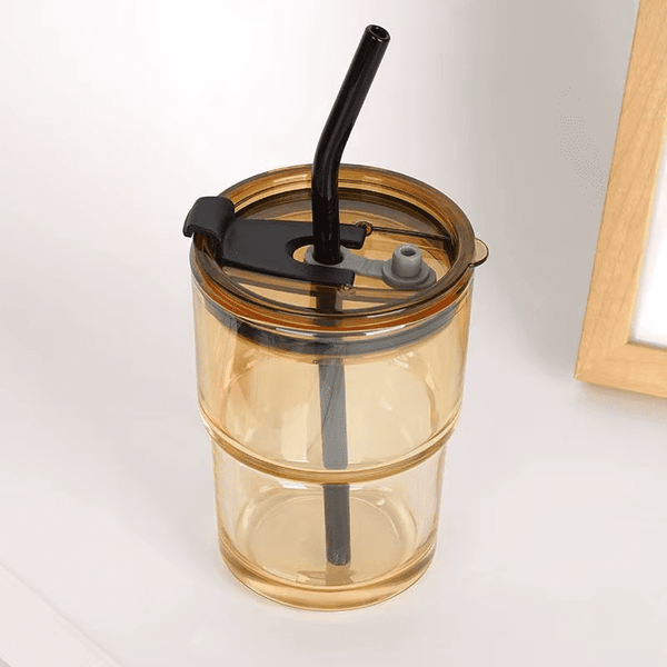 Perfect Dealz 400ml Coffee Cup Sipper Glass Tumbler with Lid and Straw