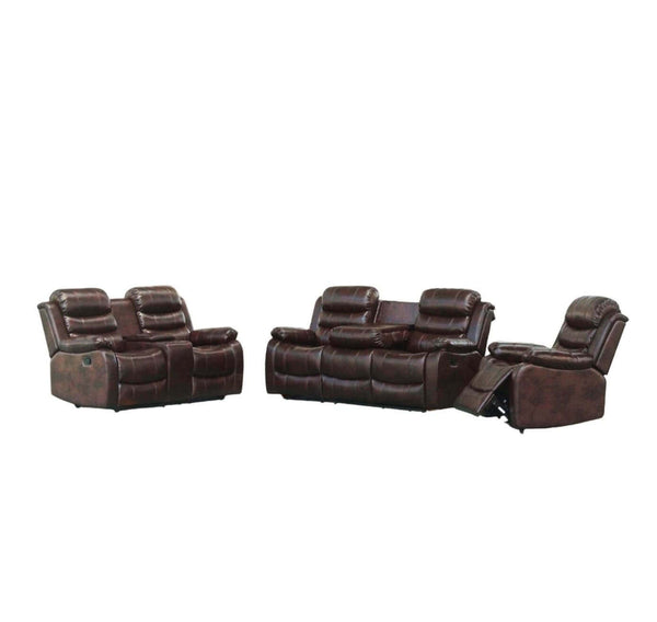 Air Leather Modern Sofa set featuring a comfortable recliner and spacious seating in a rich brown color.