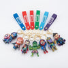 3D Superhero Character Keychain featuring colorful superhero figures and MARVEL themed straps.