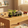 Alloy Rescue Vehicle Model Car Set displayed on a wooden table with toys including a crane and mini cars.