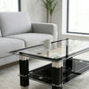 Coffee Table with Glass Top - Black featuring a sleek design, clear glass surface, and elegant black accents in a modern living room.