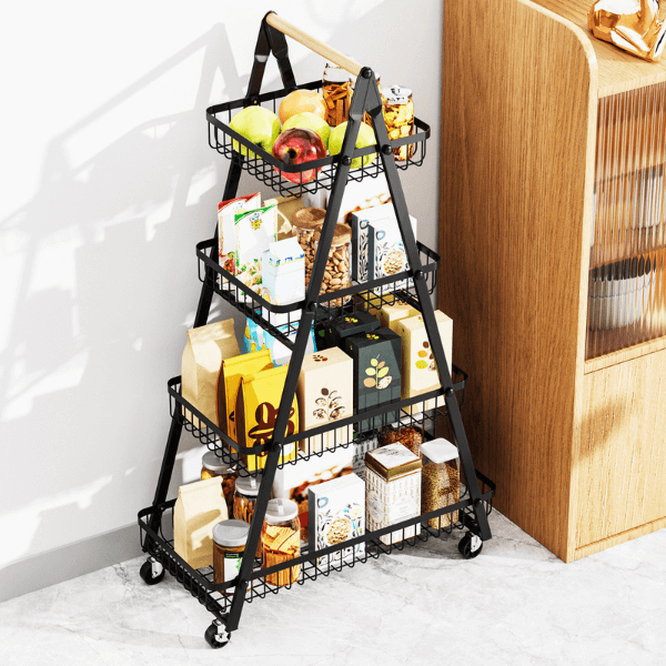 Perfect Dealz 4 Tier Fruit Vegetable Storage Rack with Wheels