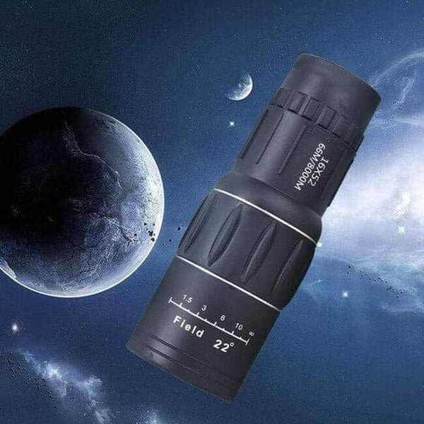 16x52 Monocular Telescope with Bag for Outdoor Sport Camping in a starry sky background.