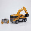 Remote Control Construction Vehicle Excavator Truck Play Set with remote controller and yellow excavator toy.