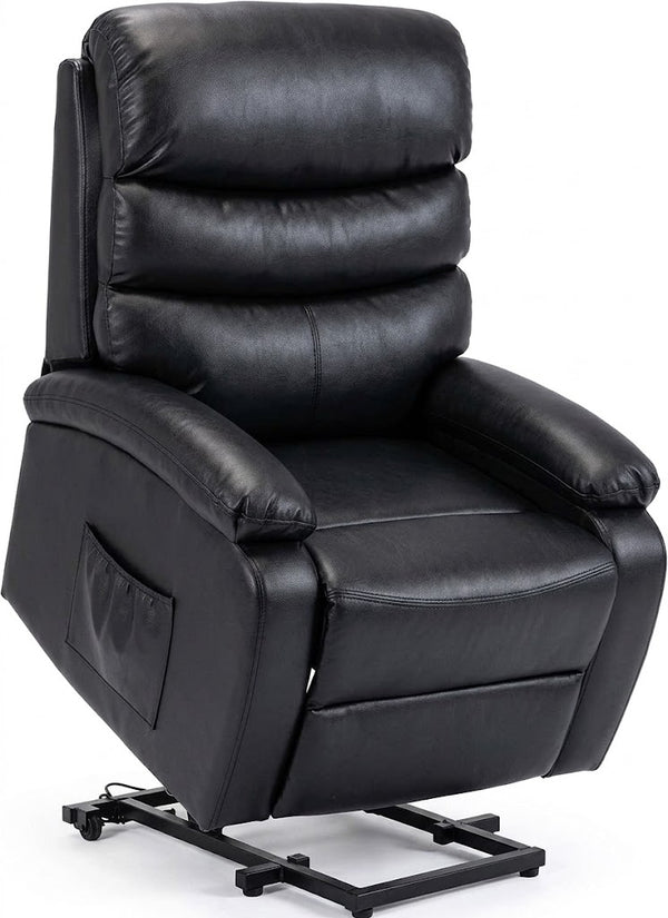 Leather Electric Power Lift Recliner Chair in black, designed for comfort and easy standing support.
