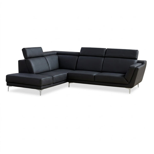 Asher L-Shaped Sectional Sofa with adjustable headrests, modern black design, perfect for living room or office lounge.