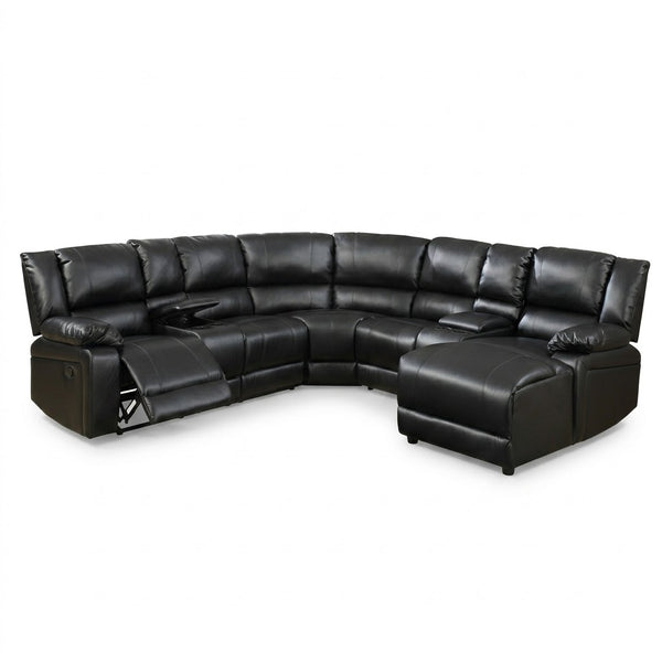 Wembley Luxury Recliner Sectional Couch with black leather upholstery and spacious seating for ultimate relaxation.