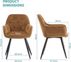 Product dimensions of Senna Velvet Padded Dining Chair showing width, height, and depth measurements.