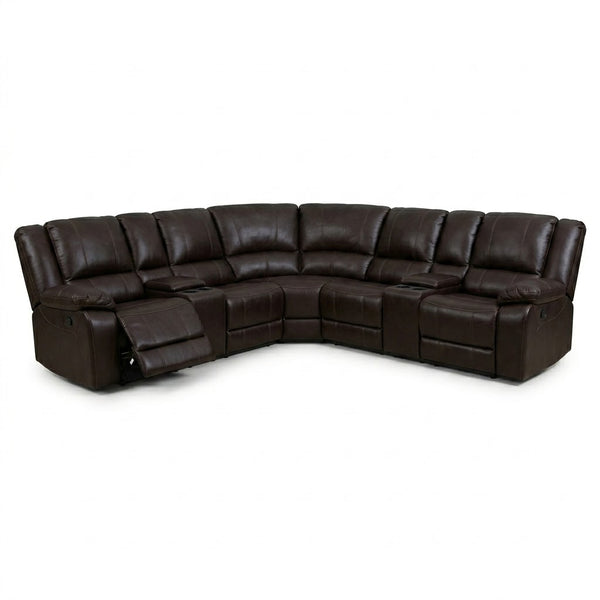 Modern Upholstered 3 Seater Couch in dark brown leather with reclining sections for comfort and style.