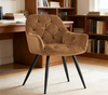 Senna Velvet Padded Dining Chair in plush tan velvet with tufted detailing and sleek black legs, perfect for modern homes