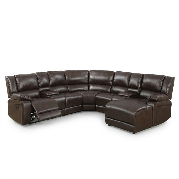 Wembley Luxury Recliner Sectional Couch in rich brown leather, perfect for family movie nights and relaxation.