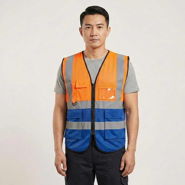 Man wearing a Pioneer Signaling Vest for enhanced visibility and safety in work environments.