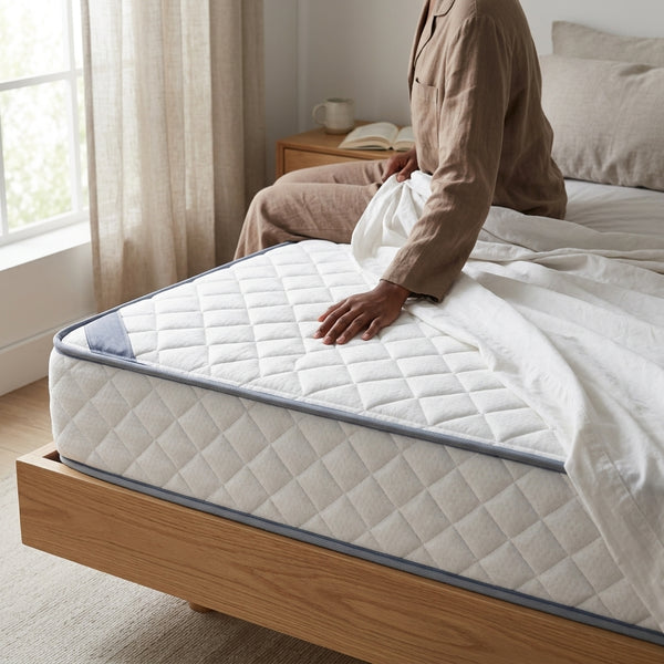 1.5M Comfort Sleep Mattress 1.8M Comfort Sleep Mattress on a bed with a person preparing to sleep.