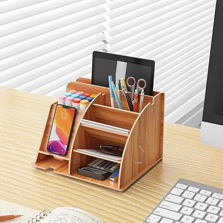 Perfect Dealz 8 Compartment Wooden Desktop Organizer