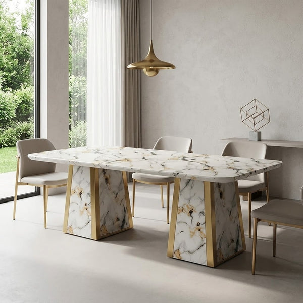 Modern Marble-Style Rectangular Dining Table
