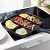 5 in 1 Magic Non Stick Frying Pan with compartments for eggs, bacon, sausage, vegetables, and more.