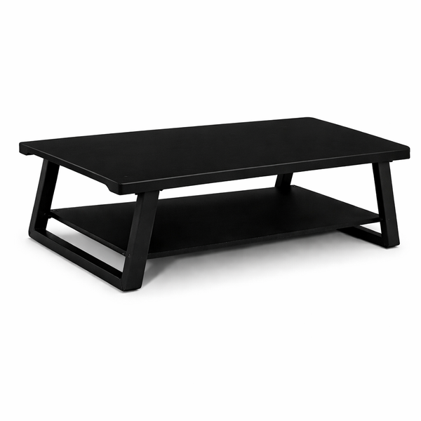 Industrial Minimalist Wood & Metal Coffee Table featuring a sleek black design with an open shelf.