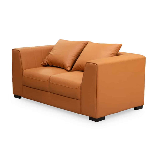 Contemporary 3-Piece Lounge Sofa Set featuring a stylish orange leather two-seater with plush cushions.