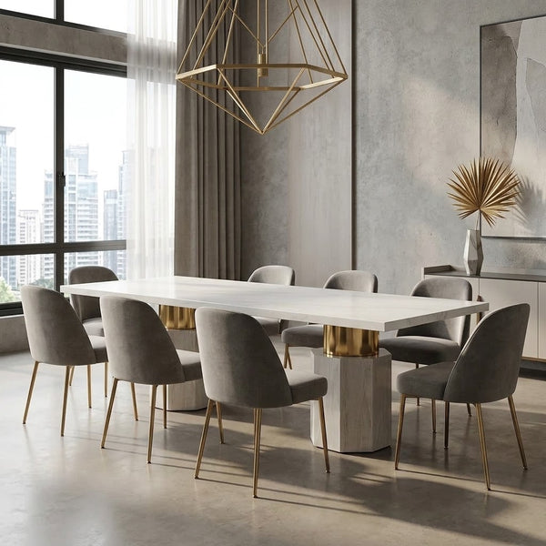 Modern Sintered Stone Dining Table with Pedestal Base