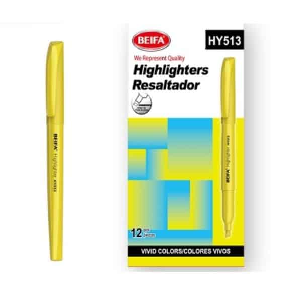 12 pcs 3mm Premium Single Colour Highlighters Yellow