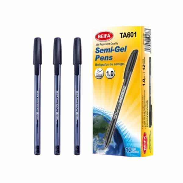 12 pcs Semi-Gel Ink Pens 1.0mm pack with three pens and vibrant packaging.