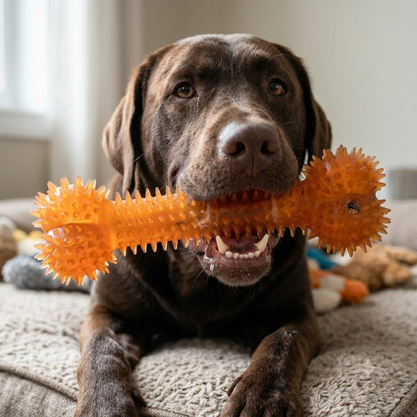 TPR Spiky Bone Dog Chew Toy with Squeaker