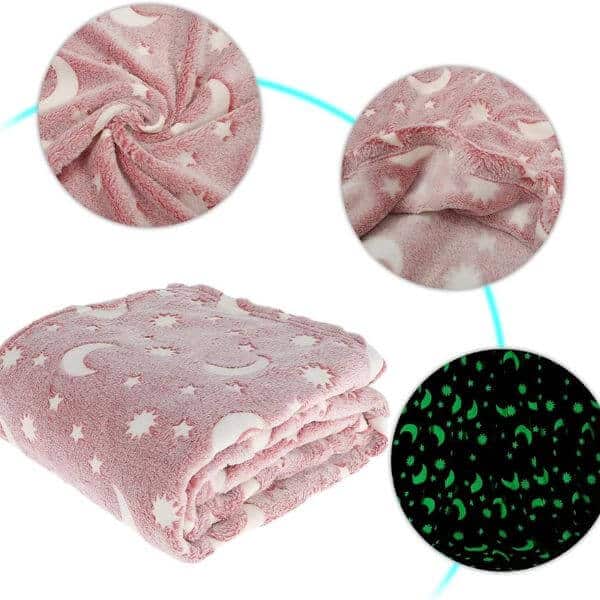 Perfect Dealz Glow in The Dark Soft Star Moon Pink Blanket