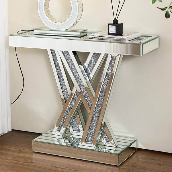Perfect Dealz Crystal Cascade Luxury Mirrored Console Table
