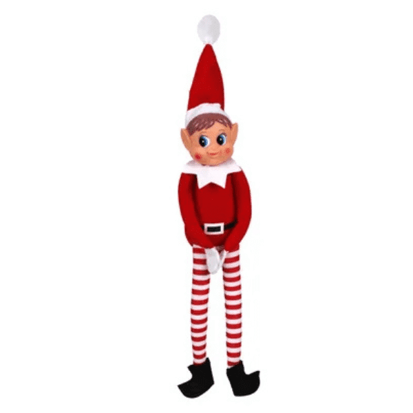 Festive Christmas Elf Decoration — Naughty Elvie 30cm with playful expression and striped legs.