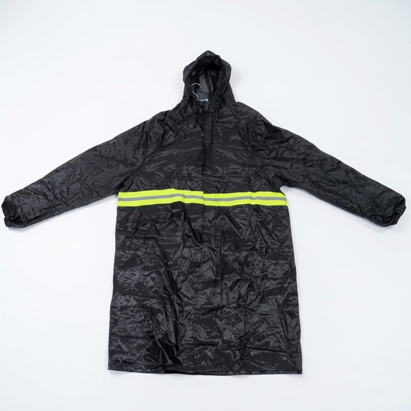 Long Hooded Raincoat with Reflective Stripe