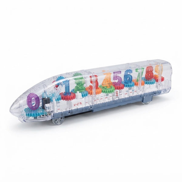 Transparent Mechanical Gear Train Toy showcasing colorful gears and numbers in a transparent design to engage curious minds.