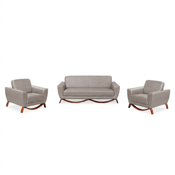 Xander Premium Office Sofa Suite featuring modern design in grey with elegant wooden accents.
