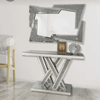 Elegant Silver Console & Mirror Set with unique design enhancing modern decor in a bright living space.