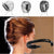 Bun Hair Styler displayed with instructions and a model showcasing a neatly styled bun hairstyle.