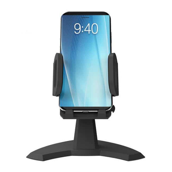 Desk Call Desktop Phone Mount holding a smartphone, ideal for hands-free use in home or office.