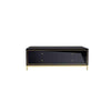 Four Drawer Coffee Table in sleek black finish with gold legs, featuring hidden storage for a modern living space.