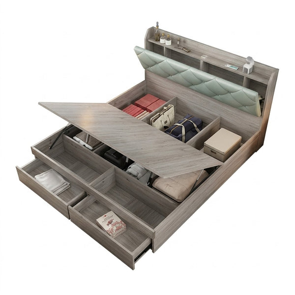 Solid Wood Storage Bed Frame featuring under-bed storage compartments and a modern design for organized living.