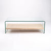 Tempered Glass Coffee Table with Oak Shelf featuring a sleek design and practical storage space.